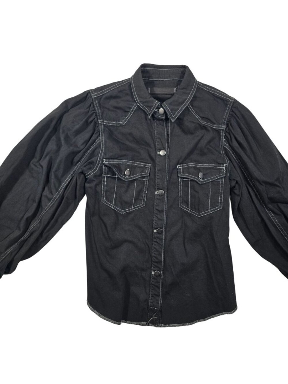We The Free Free People Black Western Snap Button Puff Sleeve Shirt X-Small NWOT - Picture 3 of 9